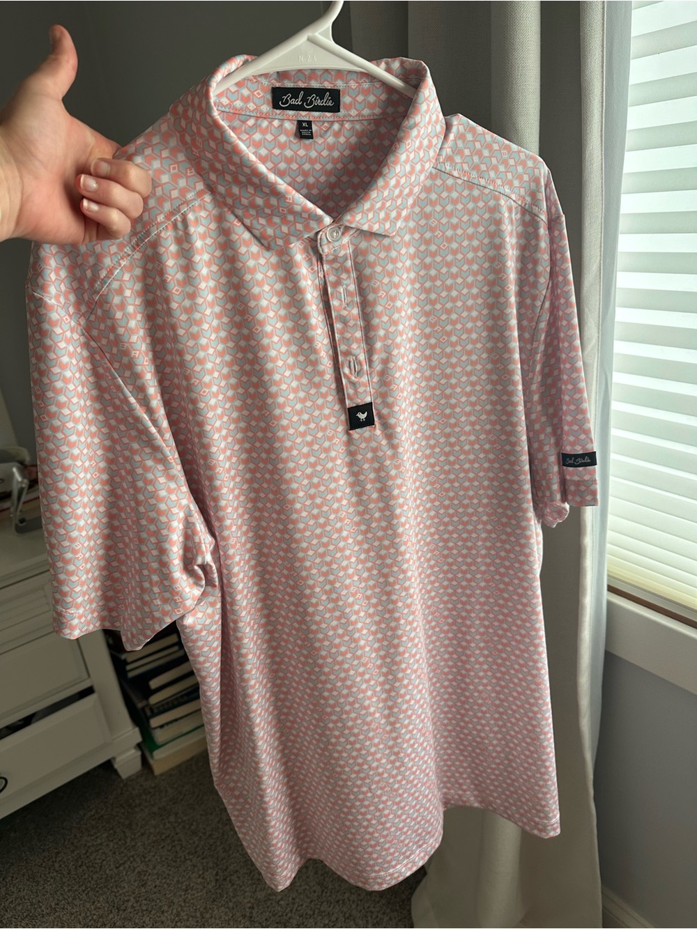 Bad Birdie Pink Geo-Print Performance Polo